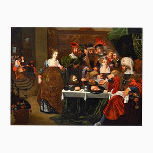 Gaspar Van Den Hoecke, Scène d'intérieur du banquet d'Hérode, 1600, huile sur toile, encadrée