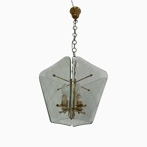 Mid-Century Moderne Hängelampe aus Muranoglas & Messing von Fontana Arte, 1940er
