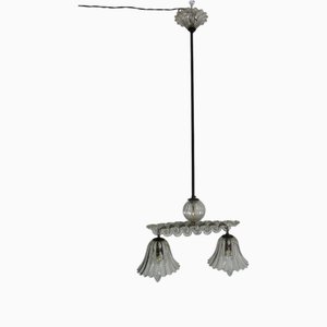 Mid-Century Modern Murano Glass and Brass Pendant in the style of Barovier & Toso, 1940s