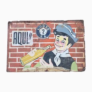 Handbemaltes Blechschild von Aqui, 1920er