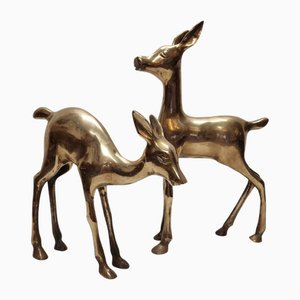 Ciervo Hollywood Regency de latón, años 70. Juego de 2