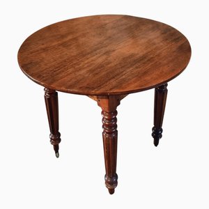 Vintage French Walnut Round Table with Drawer, 1920s