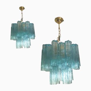 Lampadari in vetro di Murano turchese di Simoeng per Simoeng, set di 2