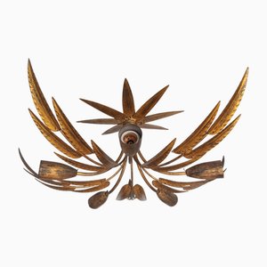 Forge Leaves Deckenlampe aus vergoldetem Metall von Ferro Art, 1960er
