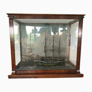 Three-Masted Sailing Ship in Display Case