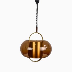 Lampada a sospensione vintage in acrilico marrone fumé, anni '70