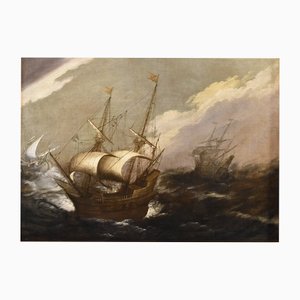 Jan Porcellis, Stormy Seascape with Vessels, 1630, Oil on Canvas, Framed