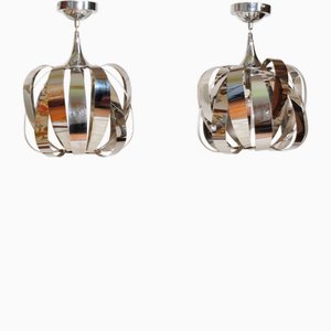 Lampade in stile Space Age con lamelle in metallo cromato, anni '70, set di 2