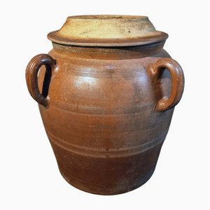 Large French Earthenware Confit Pot with Lid, 1890s