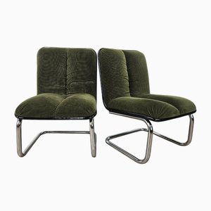 Vintage Stühle aus verchromtem Metall & grünem Stoff von Cazzaro, Design d'autore, 1970, 2er Set