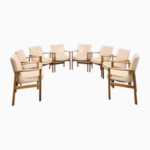 Vintage Dining Chairs in Walnut and Original Vinyl Leather by Ib Kofod-Larsen, 1963, Set of 8
