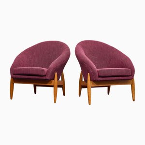 Skandinavische Mid-Century Sessel aus Buche mit handgenähtem Jacquardbezug, 1968, 2er Set