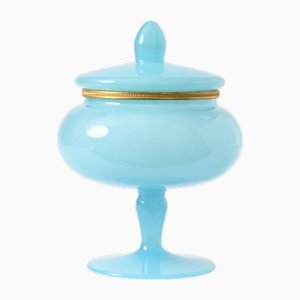 Italian Blue Opaline Glass Footed Box by Vincenzo Nason, 1960s