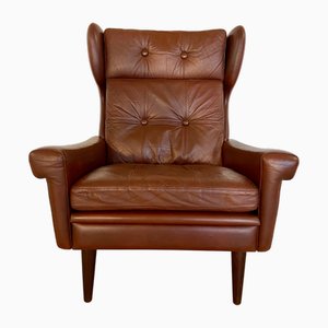 Vintage Danish Caramel Brown Leather Chair by Svend Skipper, 1964