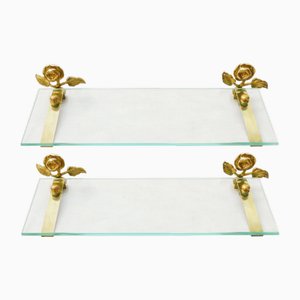 French Rose Flower Vanity Shelves in Gilded Bronze and Brass, 1950