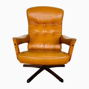 Sedia girevole vintage in pelle di Göte Möbler, Svezia, 1970