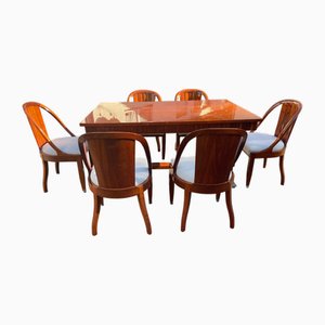 Art Deco Dining Table with Matching Gondola Chairs, 1920s, Set of 7
