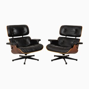 Poltrone in pelle e legno di Charles & Ray Eames per Vitra, set di 2