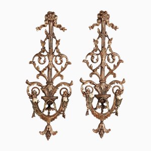 Wandlampen aus geschnitztem Vergoldetem Holz, Italien, 20. Jh., 2er Set