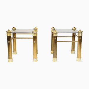 Brass Bedside Tables with Black Glass Tops, 1970s, Set of 2