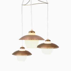 3-armige Vintage Deckenlampe aus Opalglas & Messing von Bent Karlby, 1950er