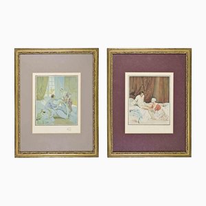 Unknown, Erotic Scenes, Lithograph, Framed, Set of 2