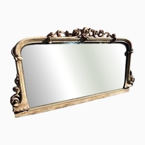 Large Antique English Caved Wood Painted Overmantle Mirror, 1800s