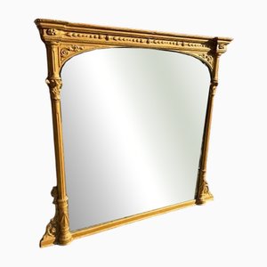 Espejo inglés antiguo grande con marco de columna de gesso dorado y madera tallada, siglo XIX
