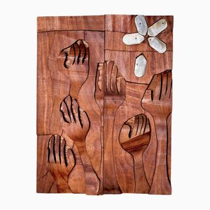 Wandrelief aus geschnitztem Holz, 1960er