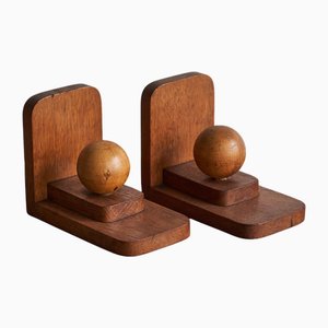 Fermalibri vintage Art Deco in legno, anni '20, set di 2