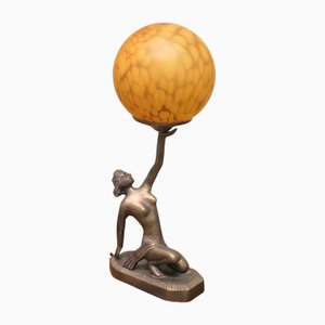 Lampe Globe Art Déco Sculpture Féminine en Bronze, 1960