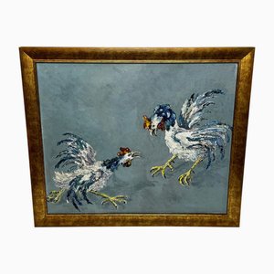 B.K. Gallie, Cocks Fighting, Oil, Framed