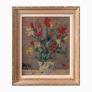 Michael Argov, Ramo de flores, 1956, óleo a bordo, enmarcado