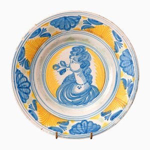 Sicilian Maiolica Dish with Woman, 1600s