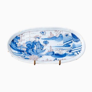 Blue and White Chinoiserie Tray from Nevers Faience