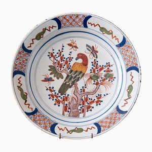 Polychrome Niederländische Delfter Schale mit Vogel, 1800er