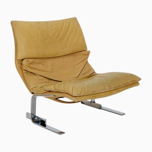 Fauteuil Wave Mid-Century en Cuir Tanné par Giovanni Offredi pour Saporiti, Italie, 1970s