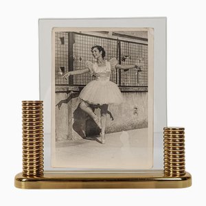 Art Deco Style Double Sided Pictures Frame in Gilded Brass and Glass, 1980s
