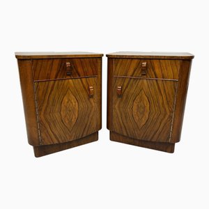 Art Deco Walnut Bedside Tables, 1930s, Set of 2