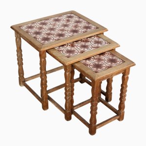 Danish Brutalist Nesting Tables by Henning Kjærnulf, 1960s, Set of 3