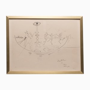 Jean Cocteau, Venice, 1975, Glass and Paper, Framed