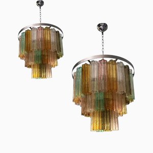 Multicolor Tronchi Murano Glass Chandeliers by Simoeng, Set of 2