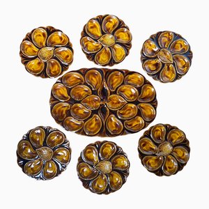 Vintage French Majolica Oyster Service from Vallauris, 1960s, Set of 7