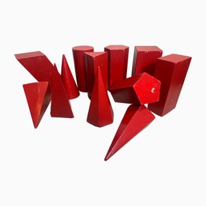 Geometric Shapes in Wood, 1970s, Set of 12