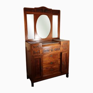 Art Nouveau Chest of Drawers in Mahogany and Marble with Mirror, Early 1900s
