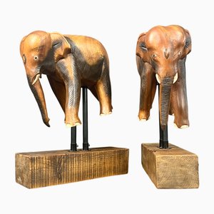 Large Antique Asian Elephants in Indian Rosewood and Metal, 1890s, Set of 2