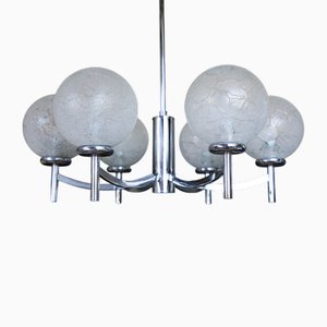 Vintage German Chrome and Glass Chandelier, 1970s