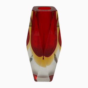 Vaso Sommerso in vetro di Murano rosso e ambra nello stile di Mandruzzato, Italia, anni '60-'70