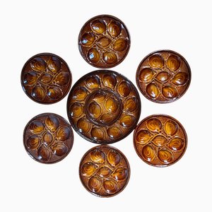 Französisches Vintage Majolika Austernservice von Saint-Clément, 1960er, 7er Set