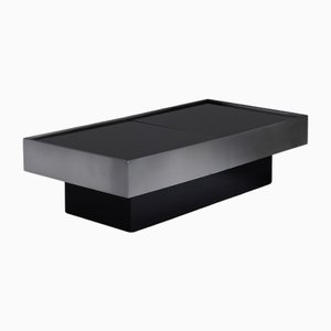 Tavolino da caffè in vetro nero e metallo, anni '70